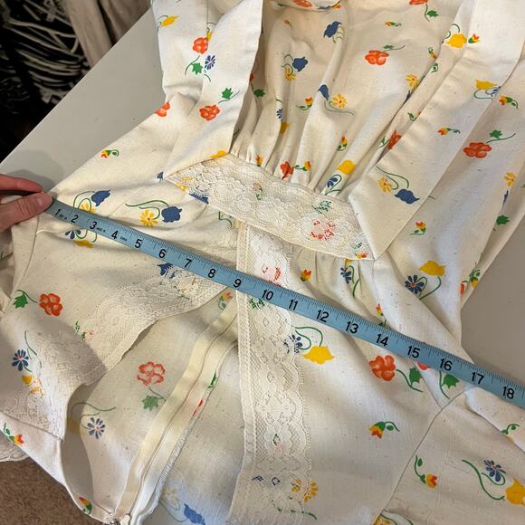 Vintage 70s Handmade Cream Floral Prairie Boho Bell Sleeve Maxi Dress Size Small - Picture 9 of 12